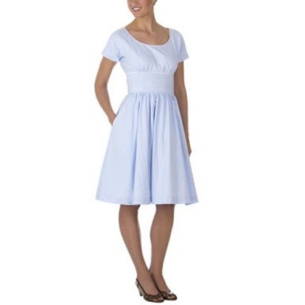 Isaac Mizrahi x Target Light Blue Chambray Seersucker Herringbone Ric Rac Dress